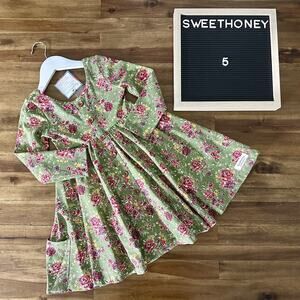 NWT SweetHoney Prim Dress Green Fall Floral Long Sleeve Knit Fall Preppy Twirl 5